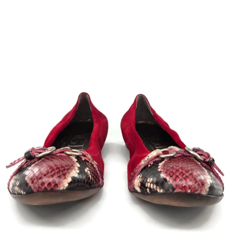 Attilio Giusti Leombruni Monika Dark Red Suede Snake Print Cap Toe Ballet Flats